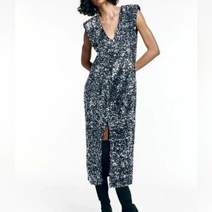 NEW H&M Sequined Slit-Hem Sleeveless Midi Party Dress